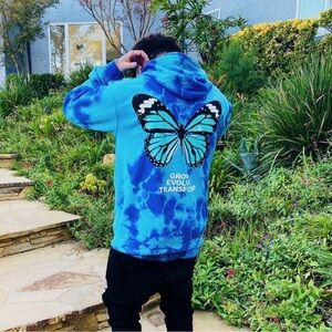 💙🦋 Yours Truly Clothing by Phora – “Broken Butterfly Evolution” Tie-Dye Hoodie